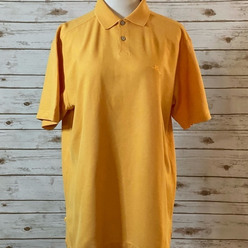 Tommy Bahama yellow-orange cotton pique knit polo shirt preppy